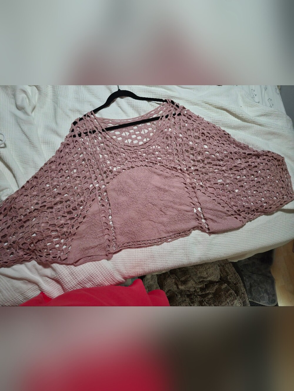 Crochet Open-Knit Cotton Dusty Rose Sweater Top